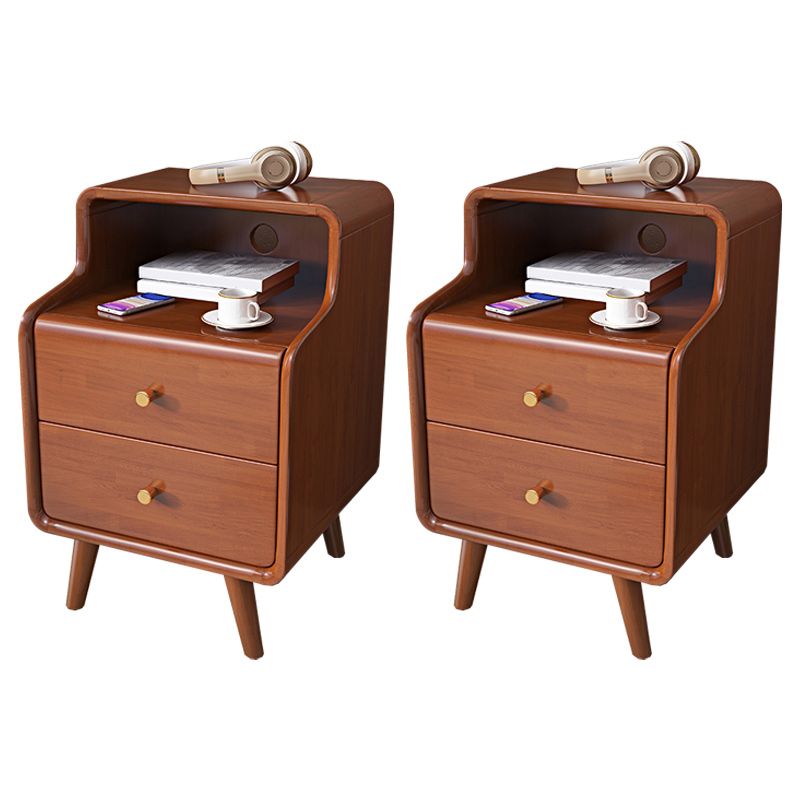 2 Drawers 1 Shelf Night Table Modern Solid Wood Nightstand with Legs ,23.6" Tall