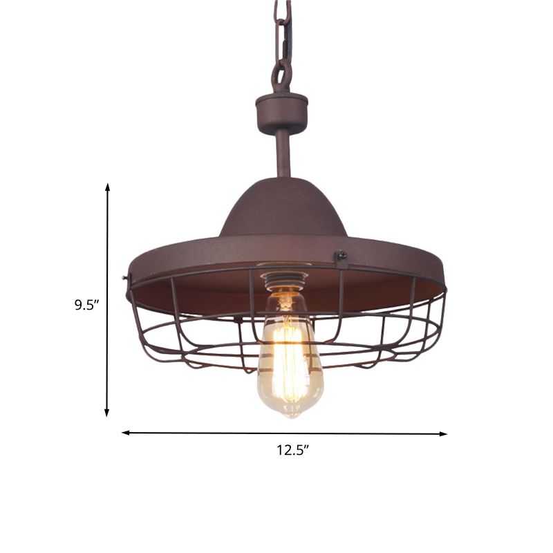 Roest 1 lichte hanglampverlichting Antiek met metalen schuurschading Suspensie Lamp met kooi