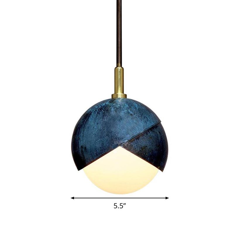 Métro-métal postmoderne de la teinte semi-sphère Métal postmoderne 1 lampe de suspension bleue de tête, 5,5 "/9,5" de large