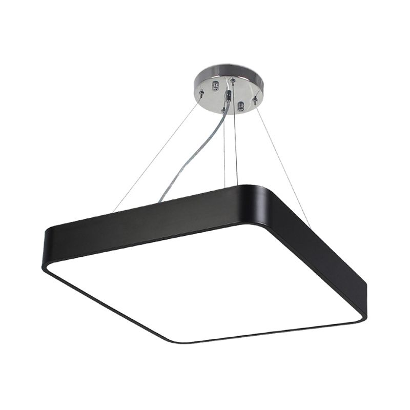 14"/18"/23.5" Wide Metal Square Pendant Lighting Modern Led Black/Silver Ceiling Lamp Fixture with Recessed Diffuser