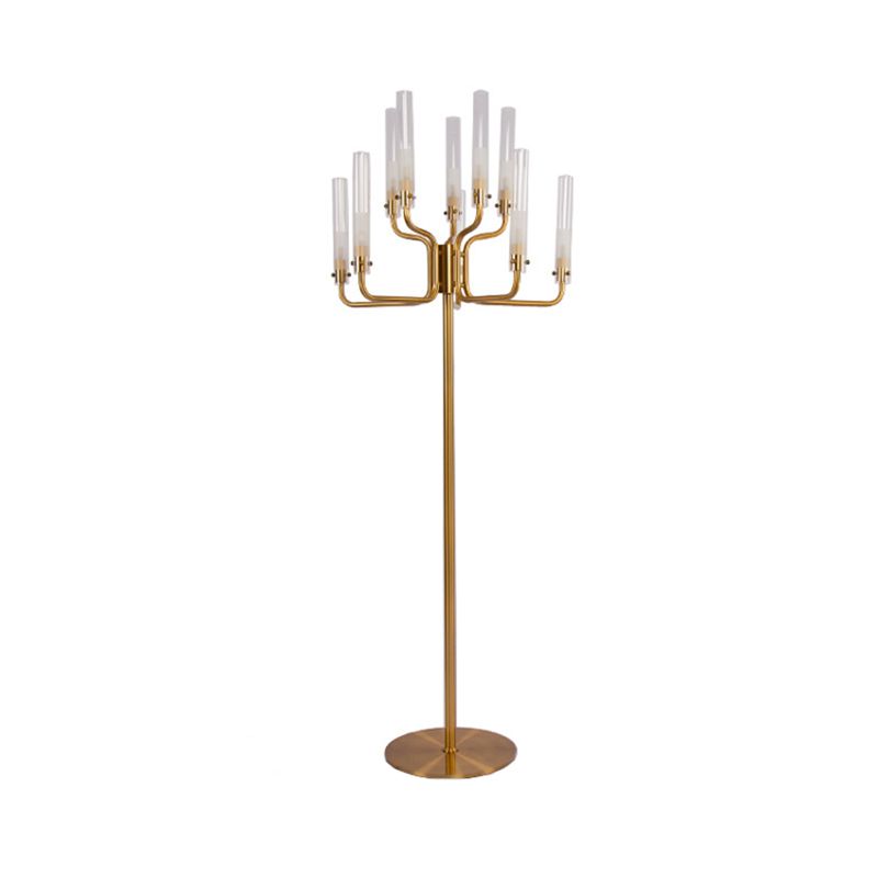 Tube Clear Glass Stand Up Lamp 9-Bulb Postmodern Gold Finish LED Tree Floor Standing Light