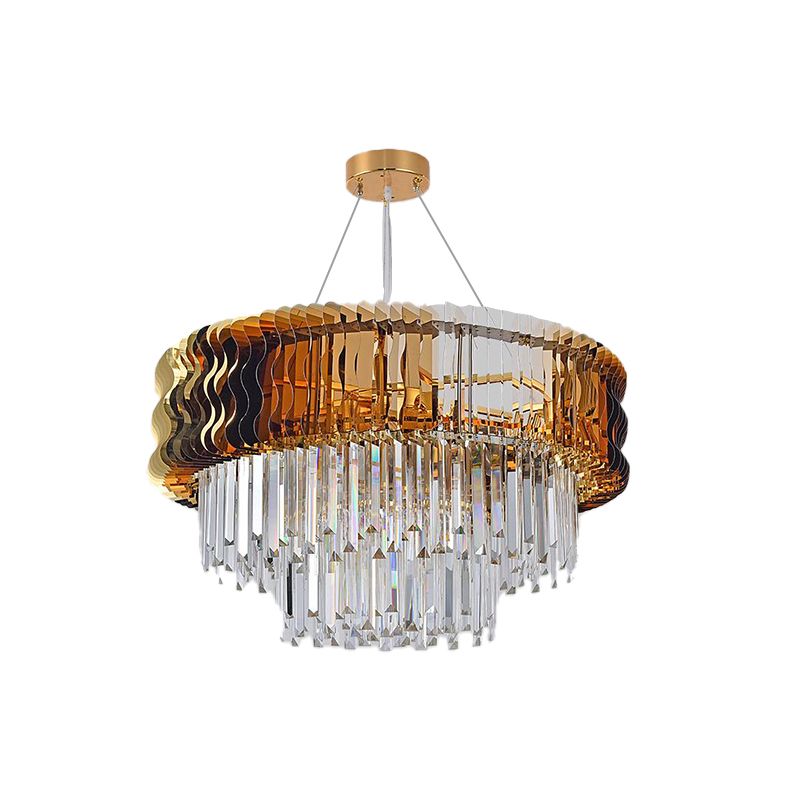 Tiered Chandelier Lamp Modern Crystal 8 Heads Amber Hanging Pendant Light for Living Room