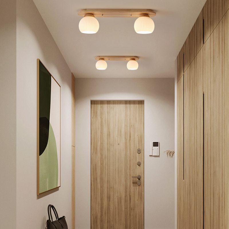 Modern Ceiling Light Wooden Ceiling Mount Light with Glass Shade for Bedroom