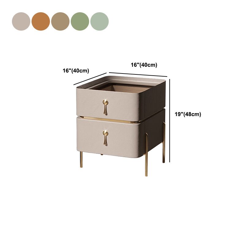 Leather Nightstand with 4 Legs Glam Night Table with Drawers