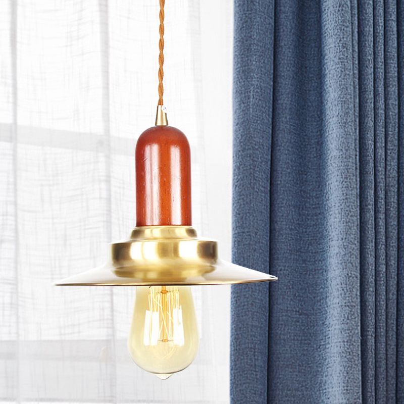 1 Bulb Flat Shape Pendant Lighting Industrial Gold Finish Metallic Ceiling Hang Fixture