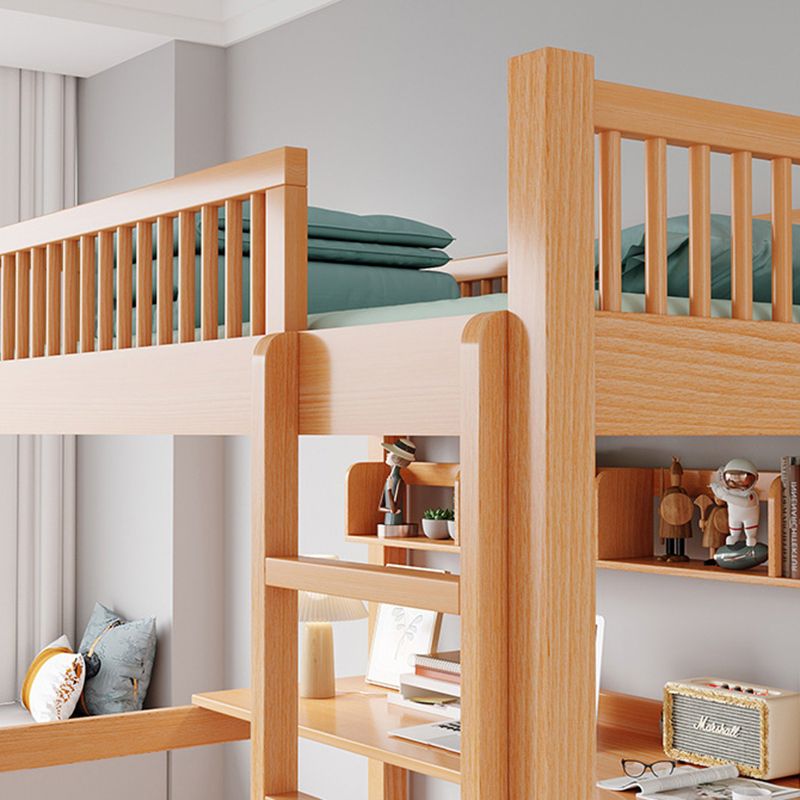 Solid Wood Loft Bed Natural Contemporary Kids Bed with Guardrails