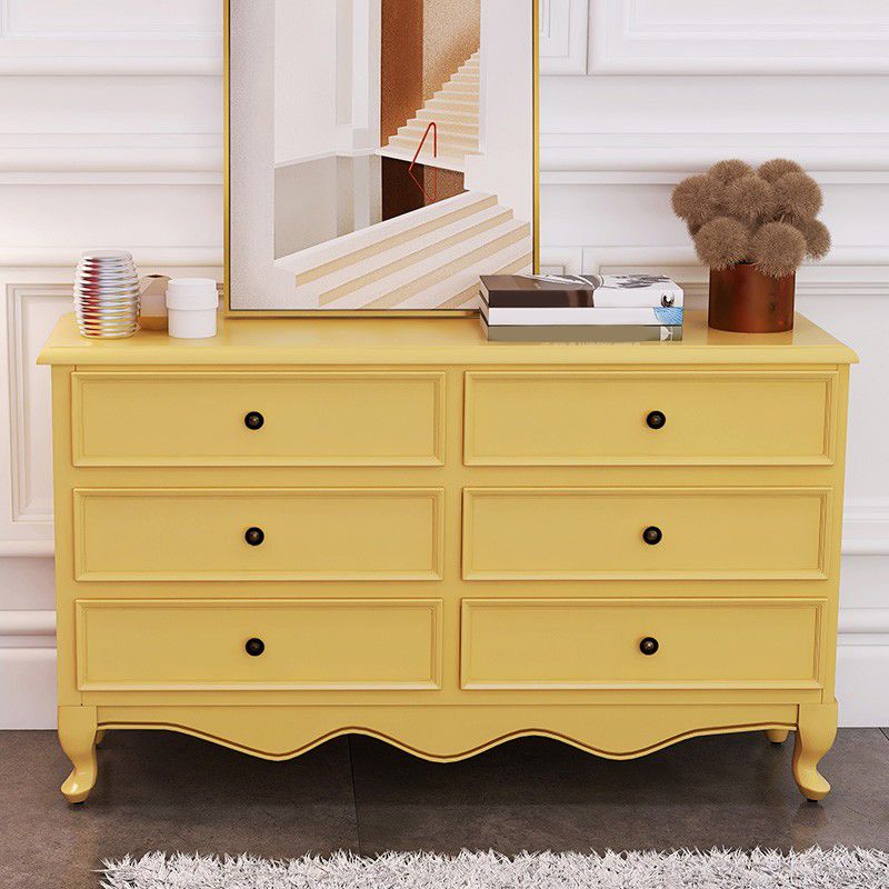 Retro Style Double Dresser Home Horizontal Storage Chest with 6 Drawers