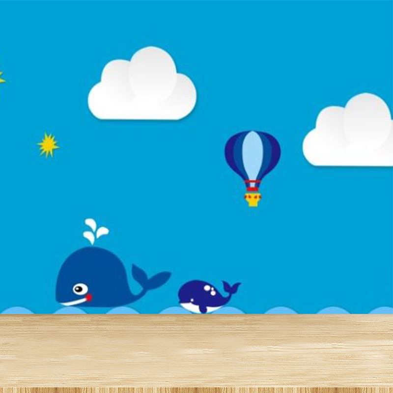 Ocean Hot Air Balloon Mural Decal Blue Childrens Art Wall Covering for Kids Room