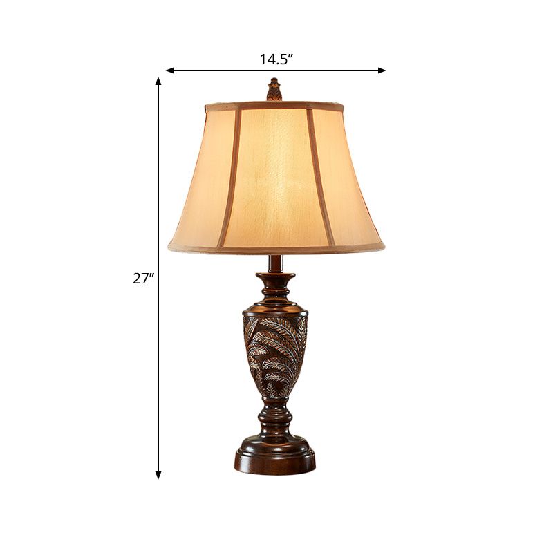 Bronze 1 Light Desk Light Traditional Fabric Bell Shaped Table Lamp with Font Resin Base