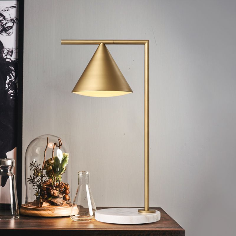 1 Head Metal Table Light Colonialist Gold Conical Bedroom Nightstand Lamp with Marble Base