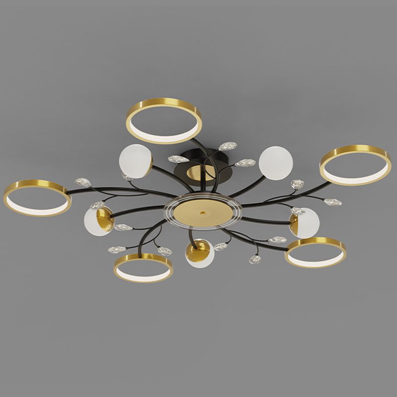 Acryl-schaduw LED Semi-flush mount in moderne eenvoud metaal sputnik plafondlicht in zwart en goud