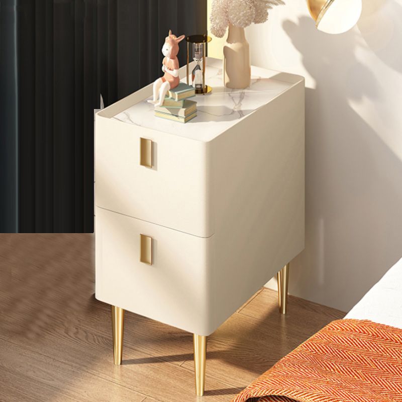 Contemporary Drawer Storage Bedside Cabinet Stone Accent Table Nightstand for Bedroom