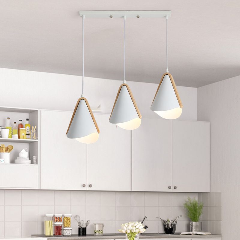 Cone Shade 3-Lights Modern Simple LED Style Hanging Ceiling Lights in White