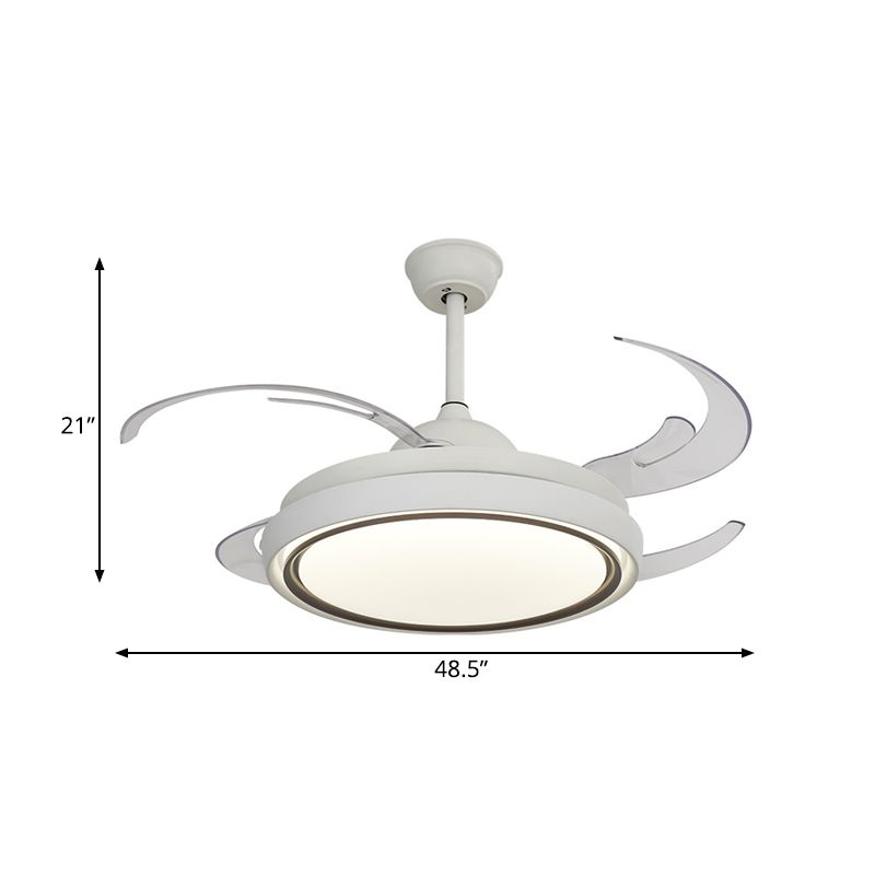 Ring Dining Room Fan Lamp Simplicity Metal LED White Semi Flush Mount Light Fixture with 8 Blades, 48.5" Wide