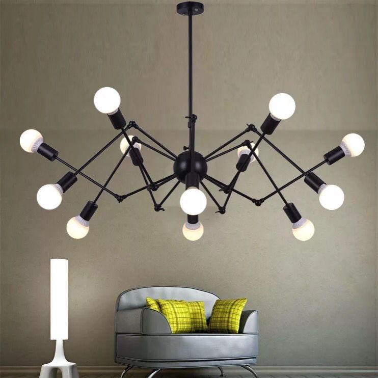 Industrial Exposed Chandelier Light Fixture Metal Pendant Light Fixture in Black