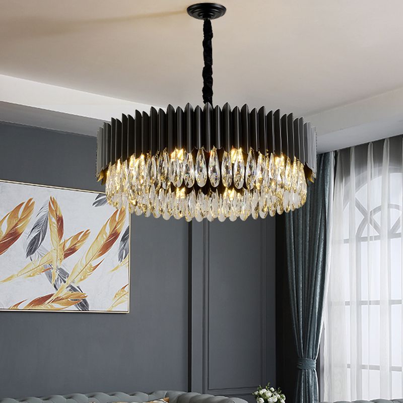 Black Pendant Light Modern Style Metal Crystal Chandelier Light for Living Room