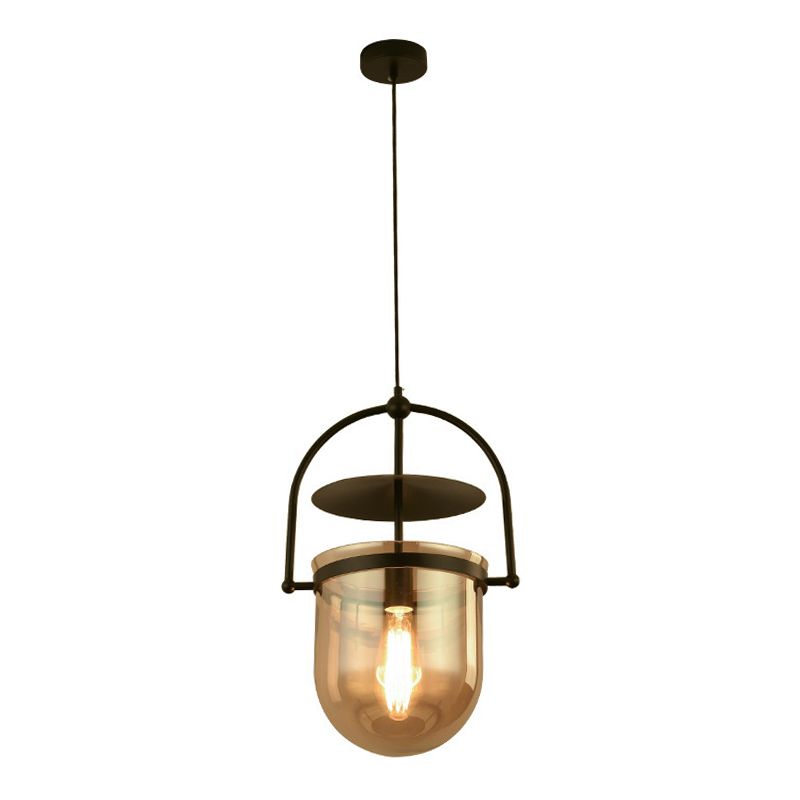 1 Light Caged Glass Hanging Light Fixtures Retro Industrial Style Glass Ceiling Light for Restaurant