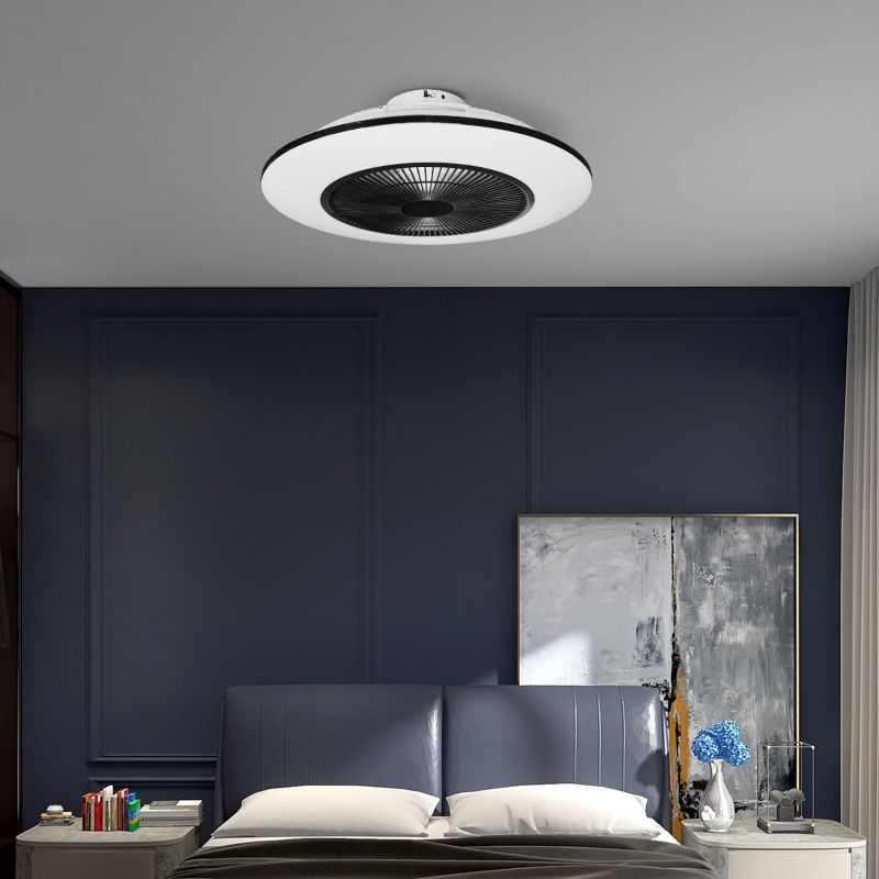 Black Round Fan Light Fixture Nordic LED Acrylic Semi Flush Ceiling Light for Bedroom