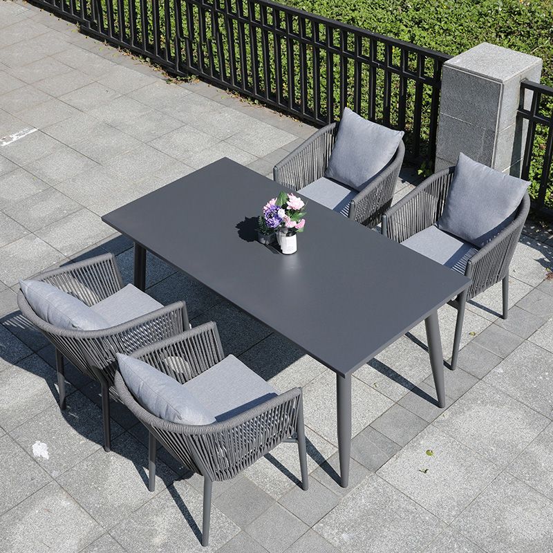 Contemporary Gray Dining Table Metal Bistro Table with Water Resistant