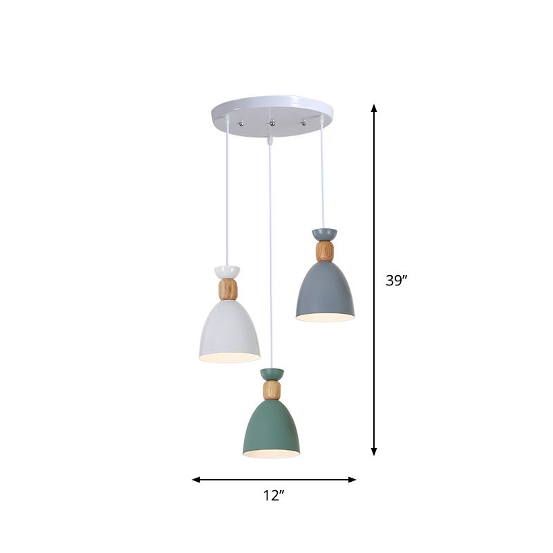 Shaded/Bowl/Tapered Multi-Pendant Macaron Metal 3 Lights Dining Room Ceiling Hang Lamp in White