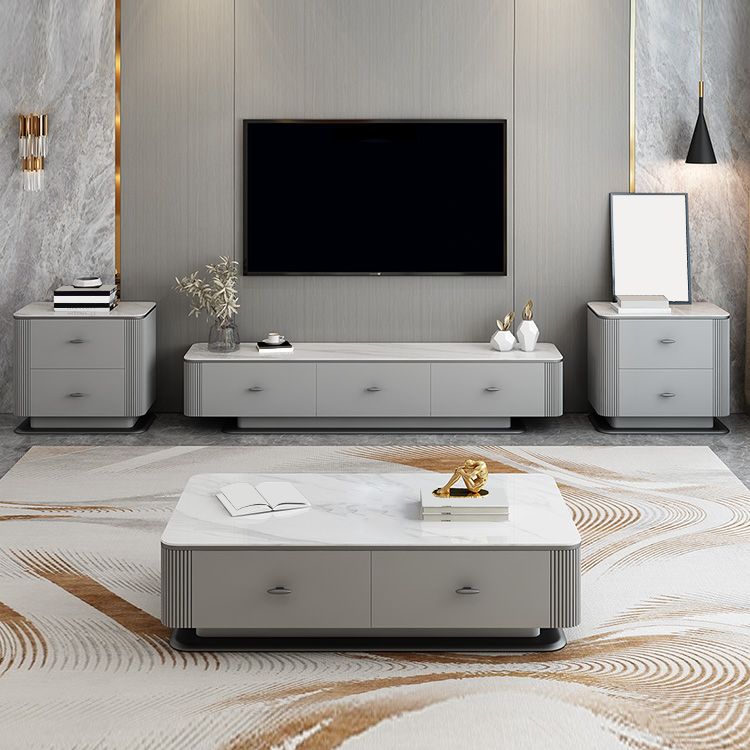 Contemporary TV Media Console Stone Stand Console with 3 Drawers