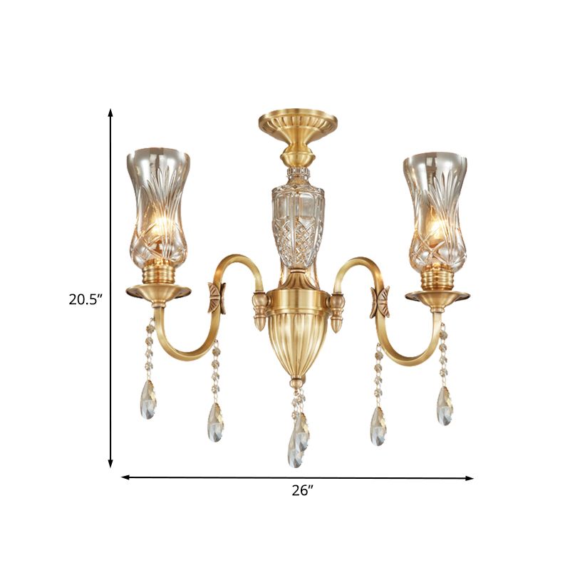 Vase Living Room Suspended Lighting Fixture Post Modern Prismatic Optical Crystal 3-Head Gold Pendant Chandelier