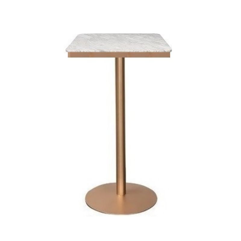 Glam White Faux Marble Pub Bar Table Indoor Iron Bar Dining Table with Single Pedestal