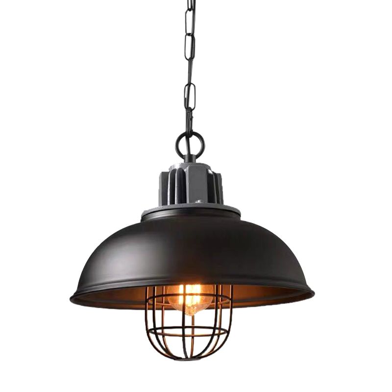 Metal Covered Cage Pendant Ceiling Light Industrial Dinning Room Hanging Ceiling Light in Black