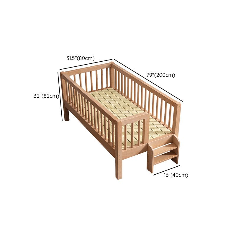 Contemporary Solid Wood Nursery Crib with Guardrail in Natural