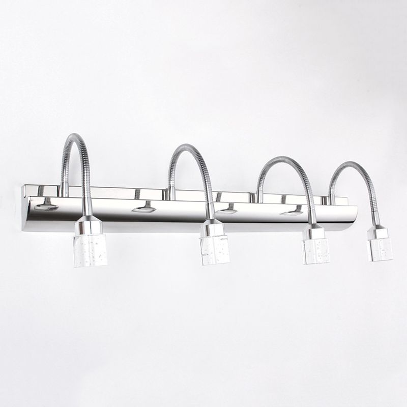 Stainless Steel Flexible Gooseneck Vanity Lamp Contemporary Chrome LED Wall Light with Crystal Shade