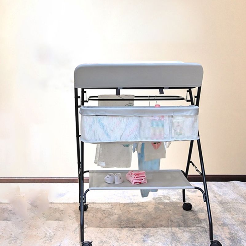 Modern 2-in-1 Changing Table with Changing Pad Metal Folding Baby Changing Table