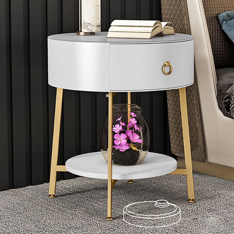 20.47" Tall Glass Top Nightstand 1-drawer Wood Bedside Cabinet with 1 Shelf