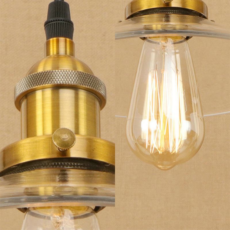 1 Light Clear Glass Pendant Lamp Industrial Black/Rust/Copper Cone Living Room Hanging Light Fixture