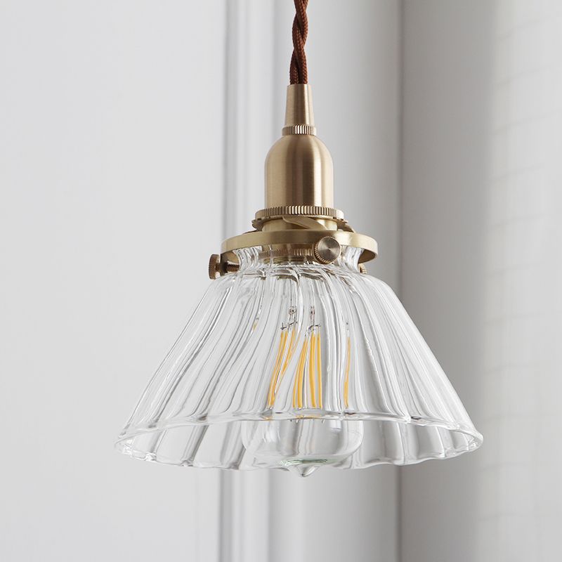 Brass Tapered Mini Pendant Lamp Minimalist Clear Glass 1 Head Dinning Room Ceiling Light