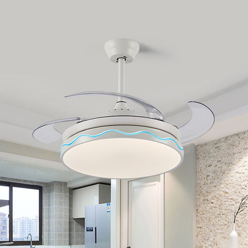 42" Wide Contemporary Circular Pendant Fan Lighting LED Acrylic Semi Flush Ceiling Light in White with 4 Blades, Remote/Wall Control/Frequency Conversion and Remote Control