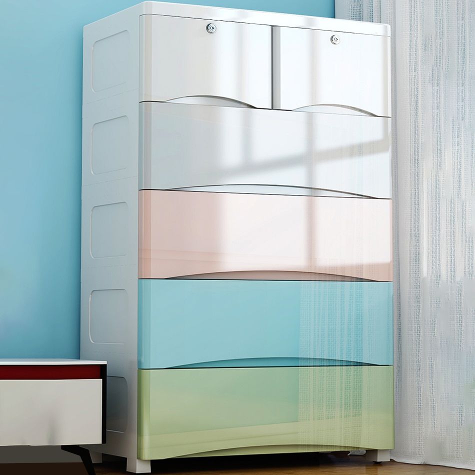 Modernism Plastic Nursery Dresser Vertical Kids Nightstand with 6 Drawers for Room