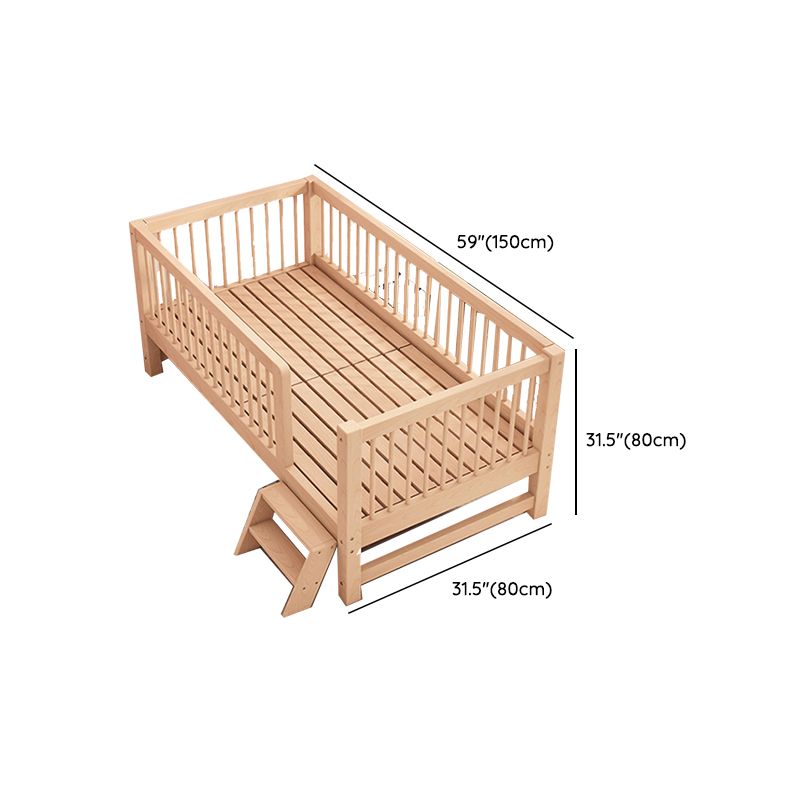 Natural Farmhouse Nursery Crib in Wood with Guardrail Baby Crib