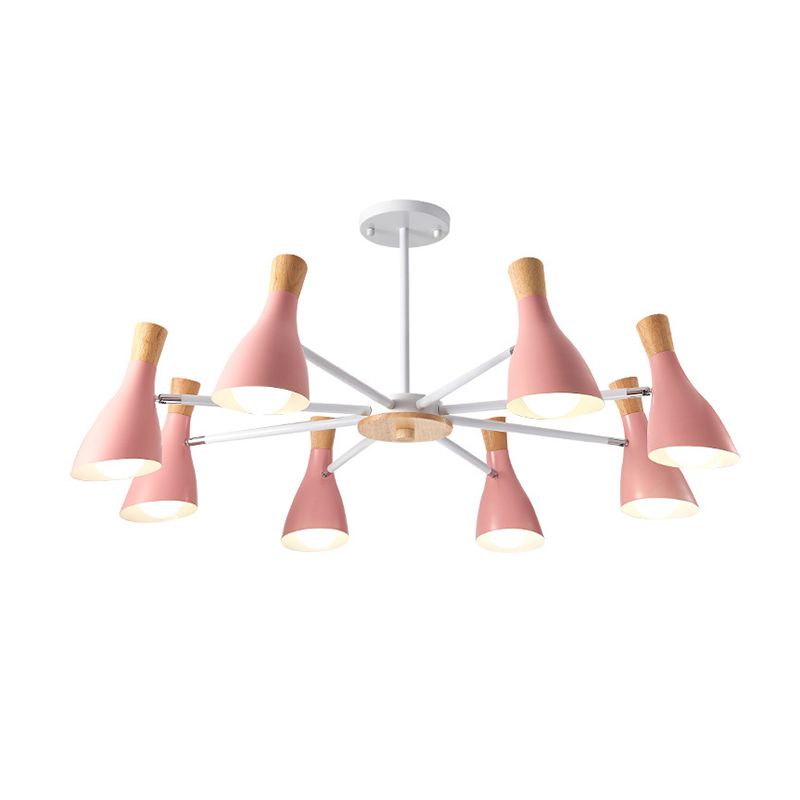 IJzeren bias-gesneden fles kroonluchter lamp macaron stijl houten hanger licht voor woonkamer