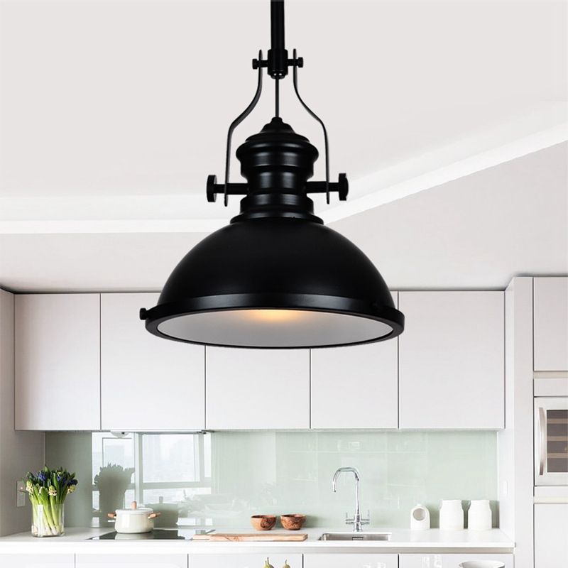 Style industriel Metal Hanging Light Restaurant 1 Pendentif de plafond dôme léger en noir