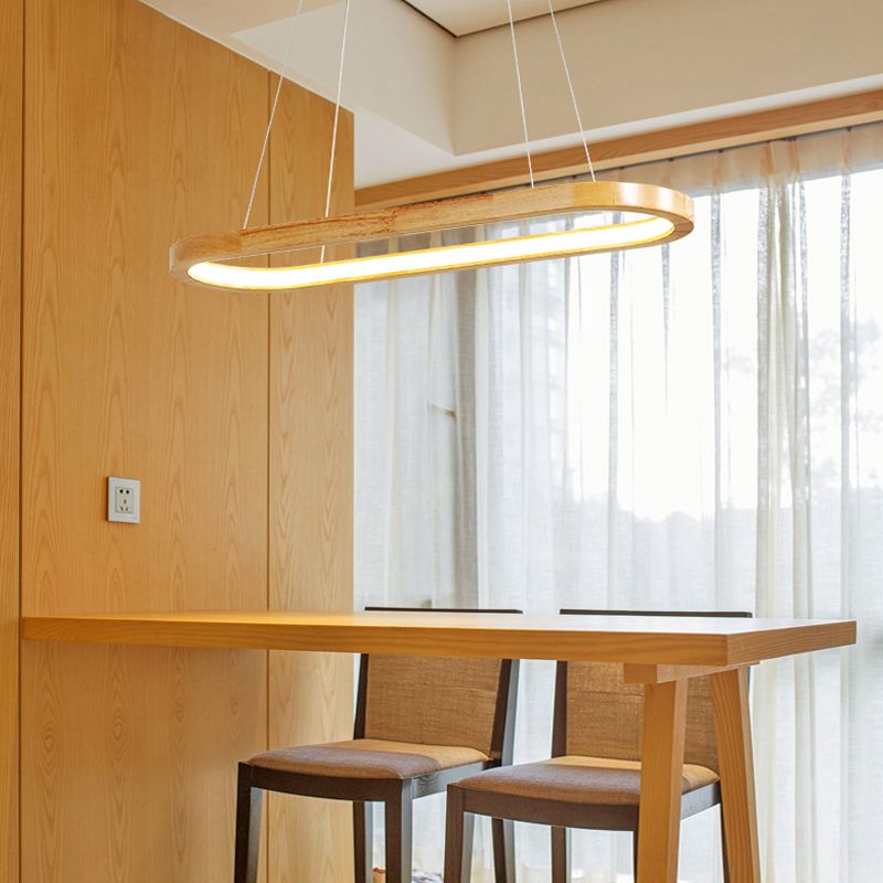 Pendre ovale beige Light Light Nordic Wood LED lustre éclairage pour salle à manger, 27,5 "/35,5" de largeur