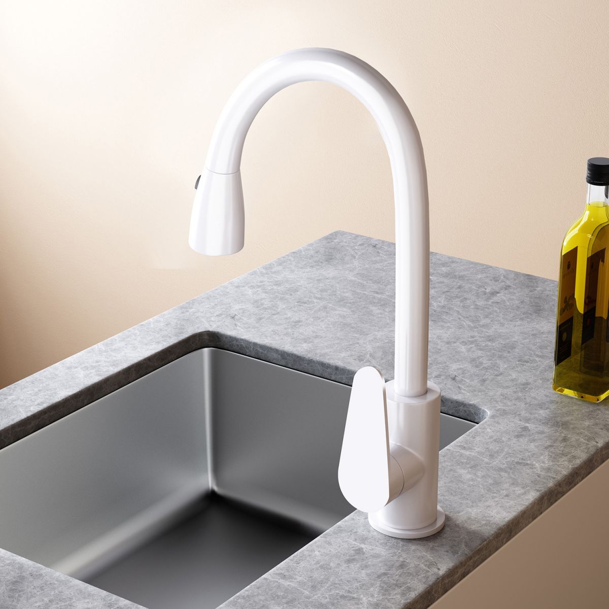 Contemporary Swivel Spout Standard Kitchen Faucet with Pull Down Sprayer