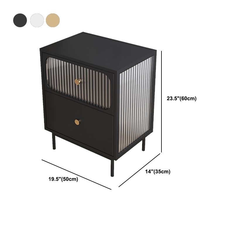 Black/White/Golden Nightstand Modern Glass 2 Drawers Night Table