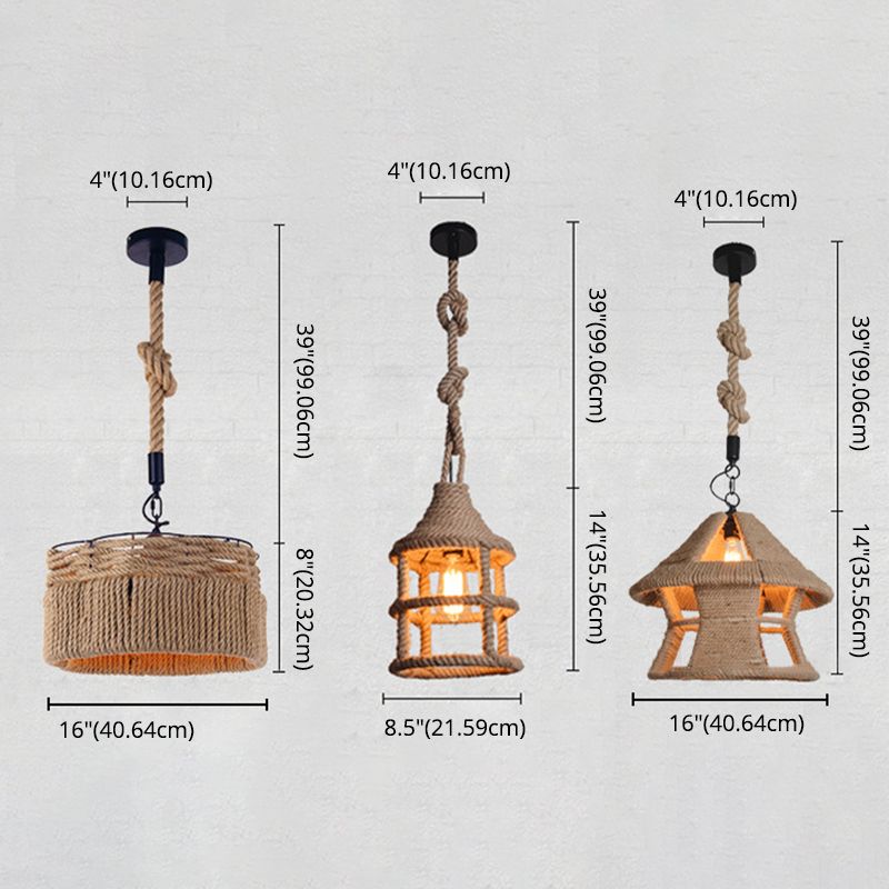 Rope Beige Pendant Lighting Fixture Shaded Industrial Style Pendant Light Fixture