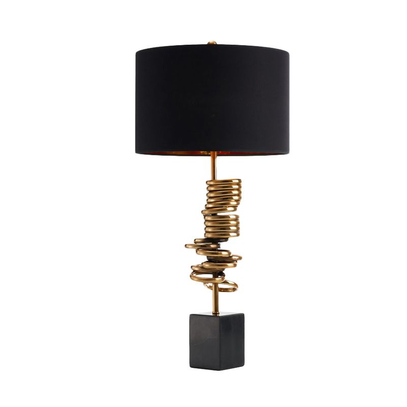 Multi Halo Ring Table Light Modern Metal 1 Bulb Brass Nightstand Lamp with Drum Black Fabric Shade