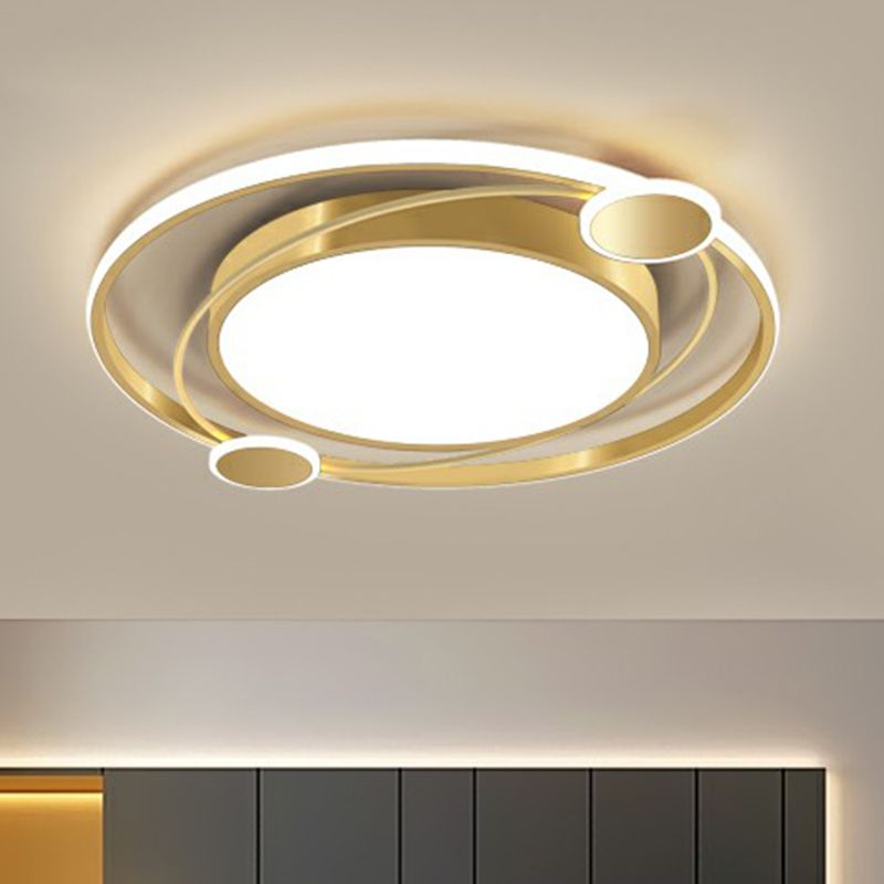 Lampada da soffitto a LED circolare in metallo minimalista con finitura dorata per camera da letto