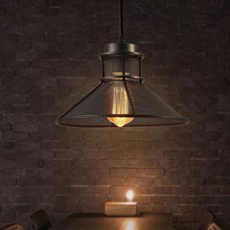 Caged Dining Room Hanging Light Kit Industrial Metal 1 Light Black Pendant Lighting