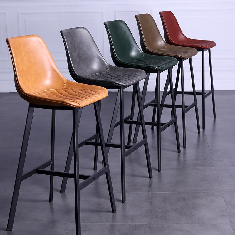 Modern Leather Seats Barstool Metal 4 Legs Base Bar Stool for Living Room