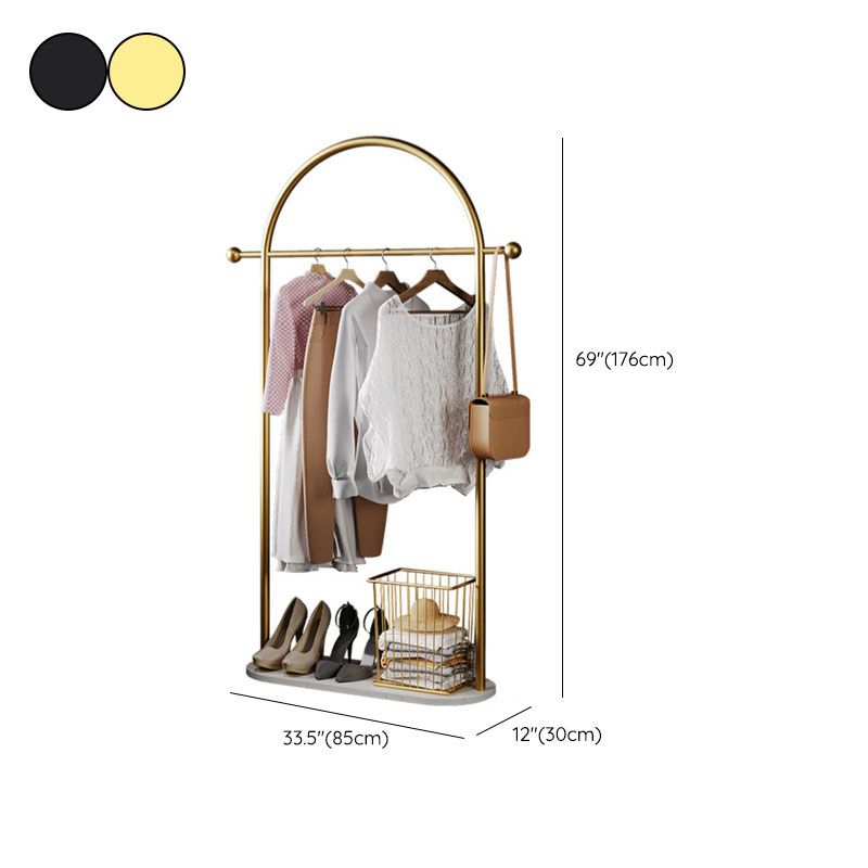 Glam Entry Hall Tree Metal Hanging Rail Storage Basket and 2 Hooks Coat Rack