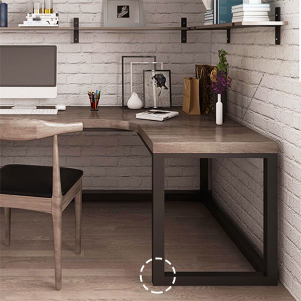 Solid Wood Computer Desk Industrial Style L-Shape Office Desk with Storage and Drawer