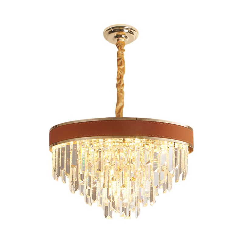 Brown Finish Round Chandelier Lamp Modern Crystal Prisms 8 Heads Living Room Suspension Pendant Light